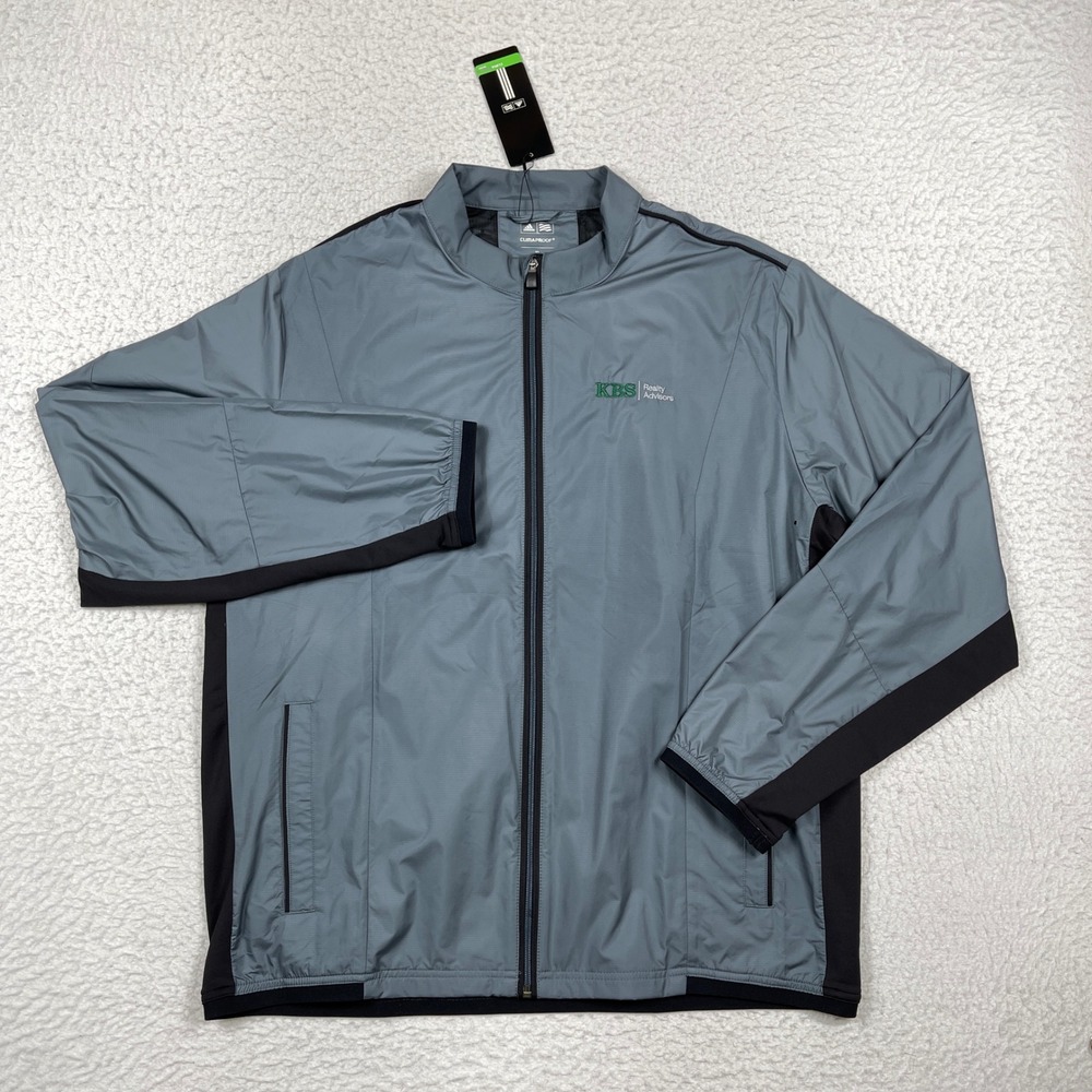 Adidas Windbreaker Jacket Mens XL Gray ClimaProof Golf Full Zip Gorpcore Sporty